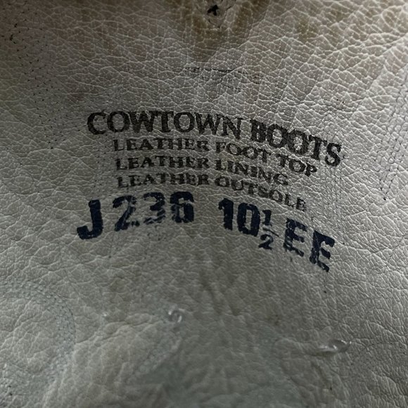 Cowtown Vibram Sole Leather Cowboy Classic Black White Thread Cowboy Boots 10.5 main image 10